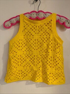 Bright Yellow Crochet Tank Top no tag xs/s